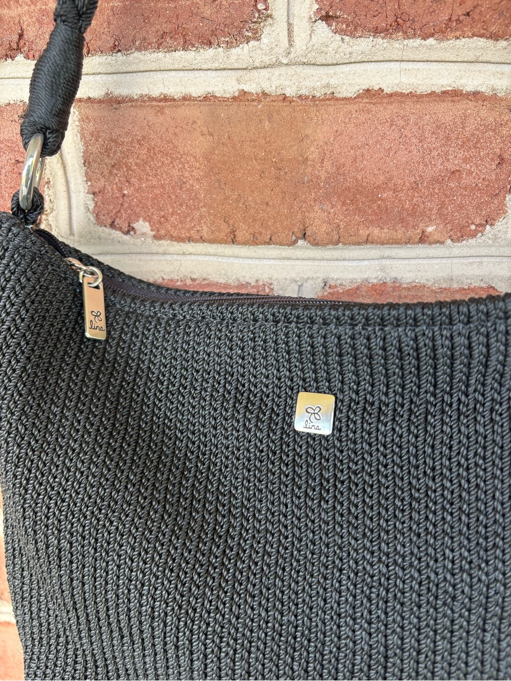 Lina Black Crochet Shoulder Bag with Braided Strap - Picture 5 of 10